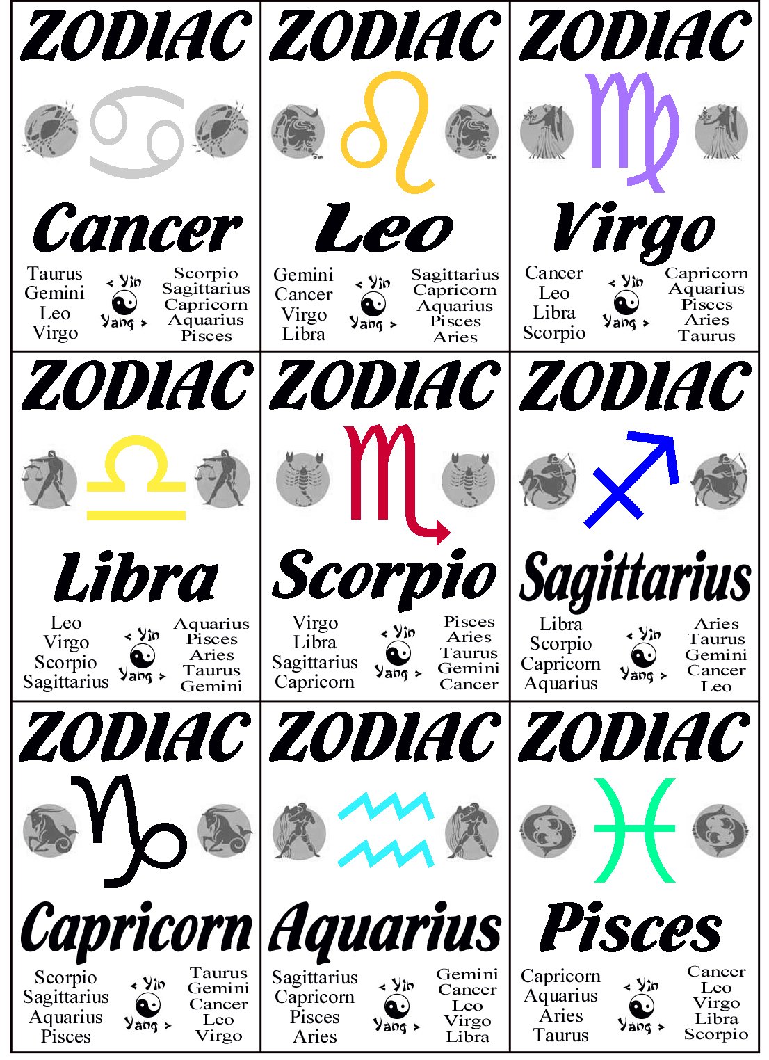 Printable Zodiac Signs New Calendar Template Site
