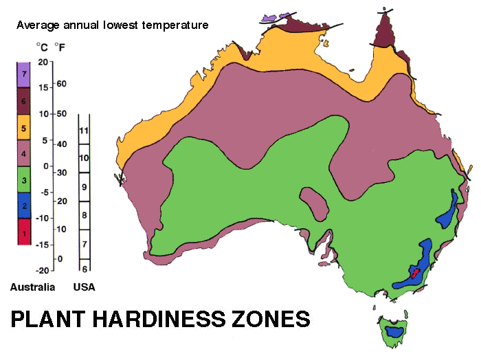 Hardiness Zone Map North America. Australian Hardiness Zone map