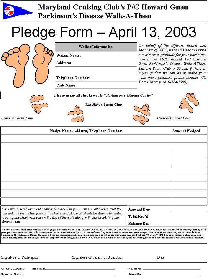 walkathon pledge sheets click here