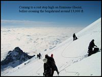 Taking a break before crossing the bergshrund