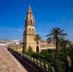 View of the Minaret of the Cordoba from outside - surrounded by beautiful greenery