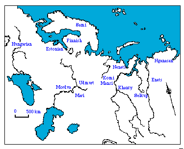 Map of Uralic languages