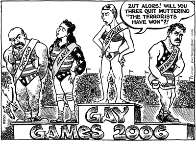 The four cartoons on this page span the past three years of Gay Games people ... The four cartoons on this page span the past three years of Gay Games people ...