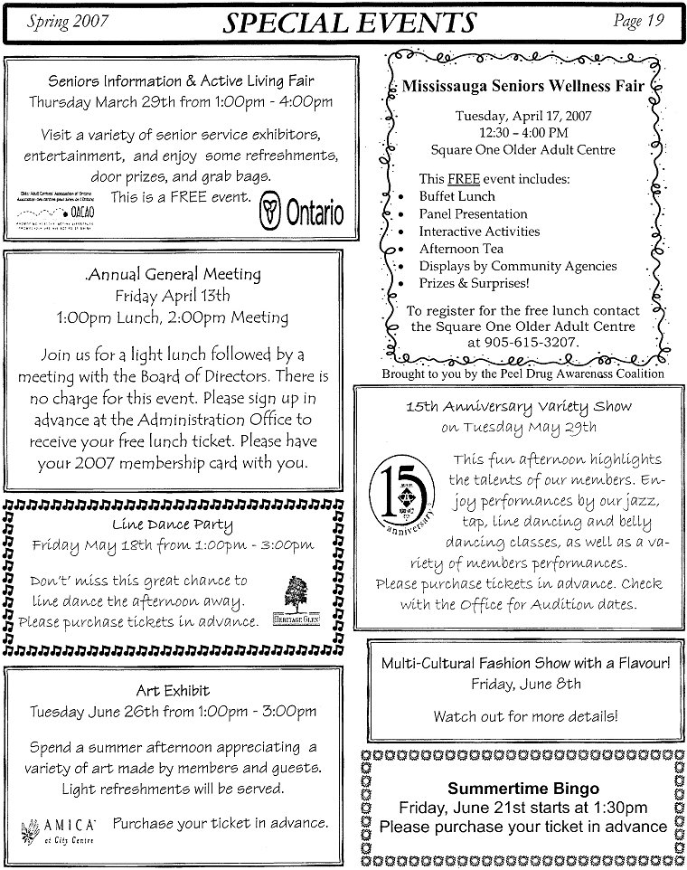 Activity Guide Page 19 Special Events
