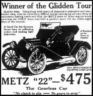 a 1914 newspaper advertisement for the Metz Car