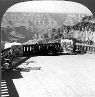 NORTH RIM GRAND CANYON LODGE: VIEW FROM STEREOGRAPH: VIEW FROM THE UPPER VERANDA. CIRCA 1929 KEYSTONE STEREOGRAPH. 