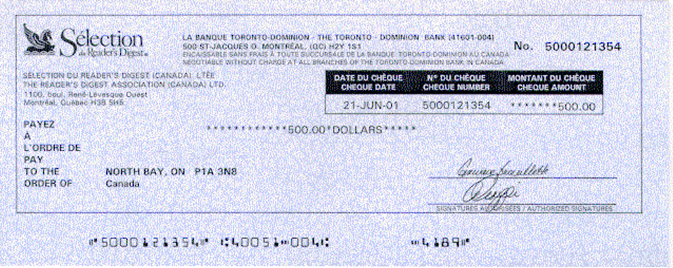 Copy of the cheque