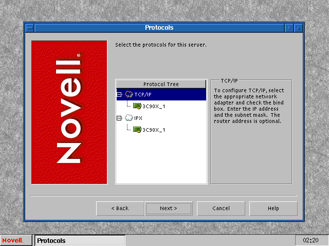 Selección del protocolo en NetWare