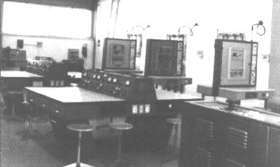[BW photo: Electronics laboratory]