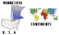 Map of continents, USA, & Minnesota