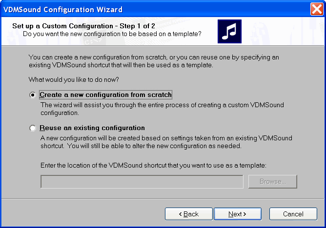 VDMSound Configuration Wizard Custom step #1