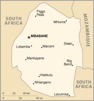 Map of Swaziland,click on it to see large map