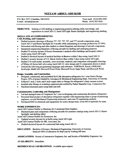 autocad drafter resumes