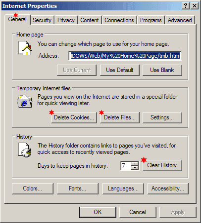 Internet
Properties Dialog Box
