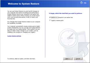 System Restore main window