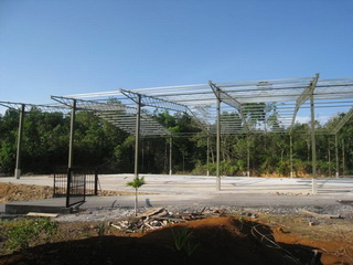Steel frames used in construction of multi-purpose church hall.