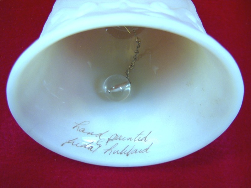 Fenton Signed White Satin Hand Painted Glass Bell