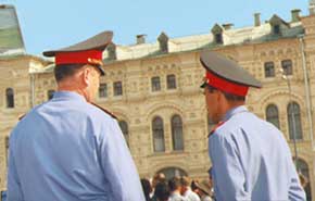 policemen  inside Kremlin wall