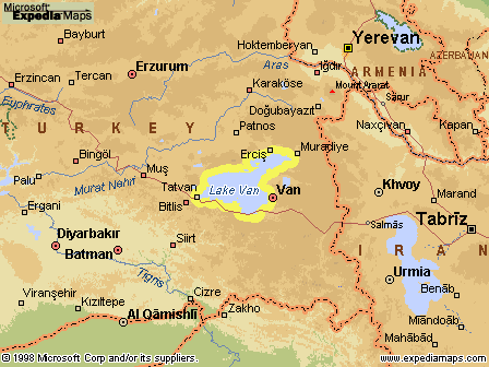Map of the Lake Van area of Turkey and western Armenia