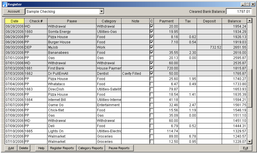 personal checkbook advantage check register example