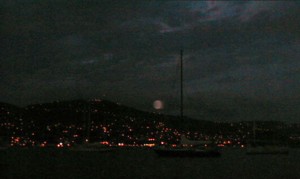 Charlotte Hbr at night with a moonrise