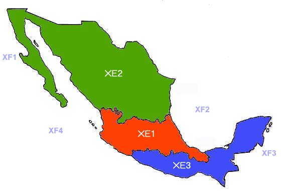 map of Mexico with amateur call areas