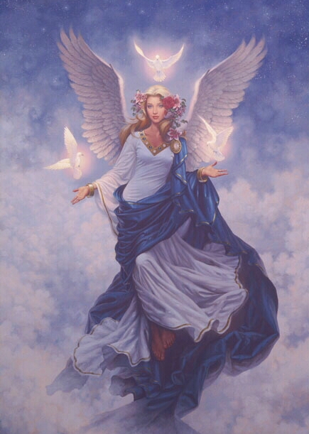 Angel Woman in Blue Dress