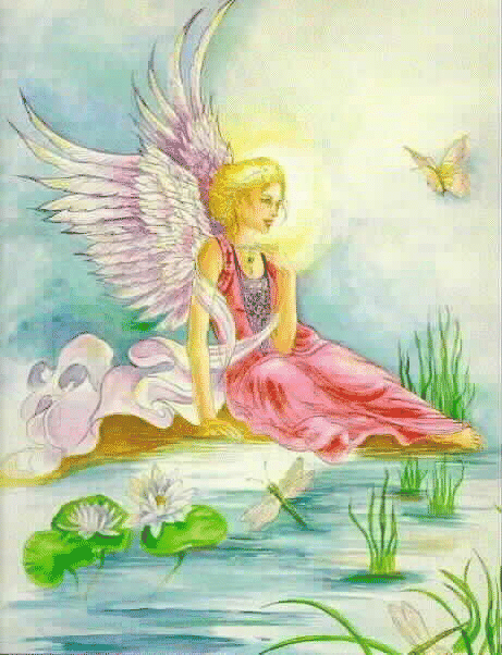 Angel Woman Sitting by Creek