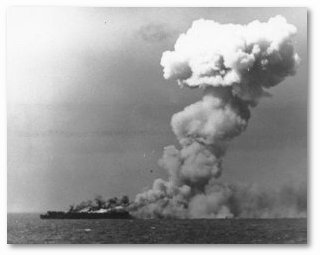 USS Princeton on fire