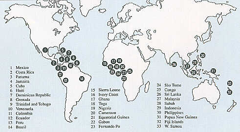 chocolate map cocoa beans grown grow trees countries produce equator general