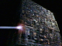 Enterprise-D firing apon Borg Cube