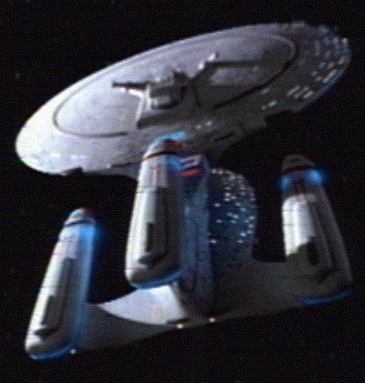 An aft view of the future Galaxy Class Dreadnought USS Enterprise-D in the Devron System
