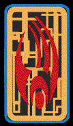 Red claw on a yellow-and-black circuitboard background with a light blue border. Symbol of the Borg Collective.