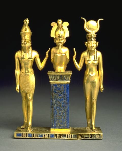 Horus, The Father Osiris as child, and Hathor