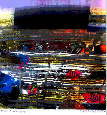 Mixed media painting by Benjie Cabangis.  A statement on the environment.