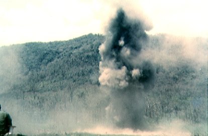 [Bullets fly, bombshells blast...]