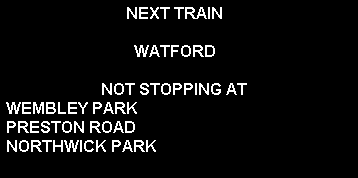 Animation of northbound Metropolitan Train Indicator at Finchley Road on Saturday, sped up 60 times