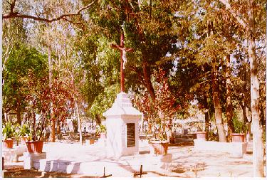 Cross in the middle of cemetery