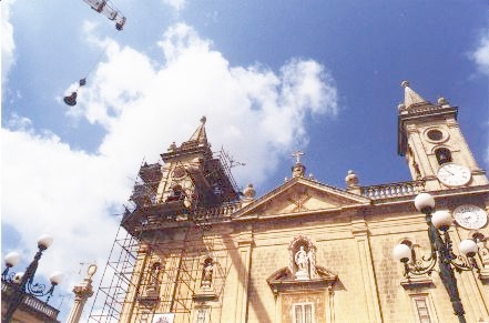 Bell being lifted in the newly restored steeple