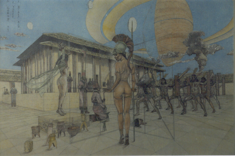 Athena in front of shaman dances