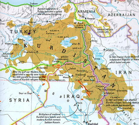 map of kurdistan