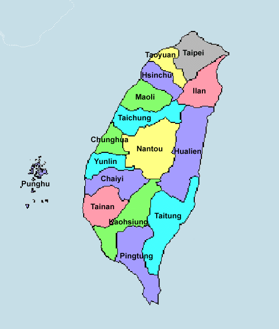 Map of the counties (hsiens) of Taiwan