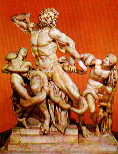 Laoco�n, the Trojan priest of Apollo, and his two sons, executed by two monstrous snakes sent by Athene - Vergil's Aeneid, ii, 230 (Agesander, Polydorus, and Athenodorus of Rhodes, circa 200 BPE, Vatican Museum)
