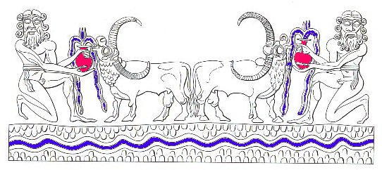 Lahmu and Water-Buffalo, cylinder seal of Ibni-sharrum of Agade during Akkadian Period