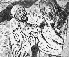 Man looking into the face of Jesus