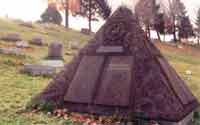 Russell's grave in the shape of a pyramid
