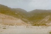 Green-clad hills and desert wadi