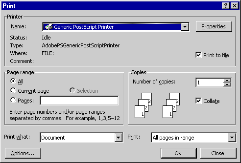 Windows Print Dialog Box