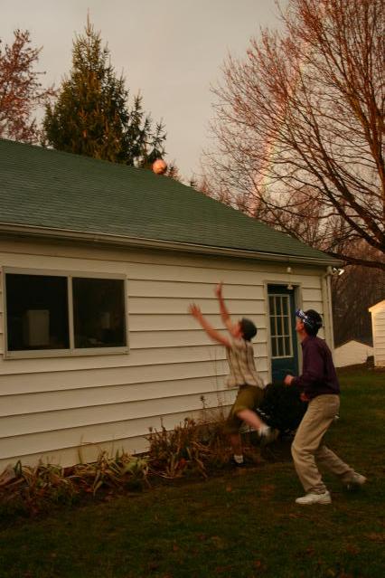 Roofball, with Christmas rainbow.