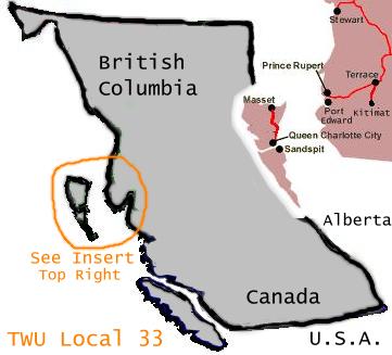 Map showing location of Local 33 Jurisdiction in NW BC